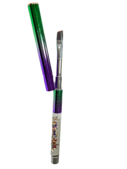 Flex Gel Brush - GREEN PURPLE Clear Stone Handle with Cap - Straight ST12?
