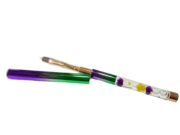 Flex Gel Brush - PURPLE GREEN Clear Flower Handle with Cap - Straight ST12