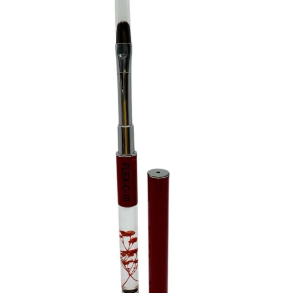 Flex Gel Brush - RED CLEAR Flower Handle with Cap - Curve C10